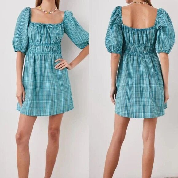 Rails Brenda Dress Augusta Mini Check Teal Yellow Size Small - Picture 1 of 12